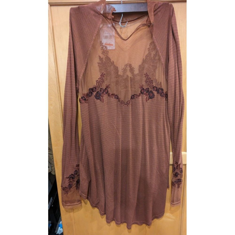 Free People Saheli Tunic in Woodlands Rust Brown Embroidered‎ Top NWT S